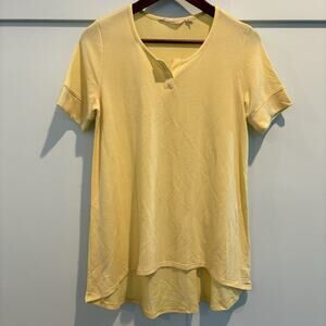 Soft Surroundings Shirt Petite Medium PM Butter‎ Yellow Tunic Top Hi Low Hem USA